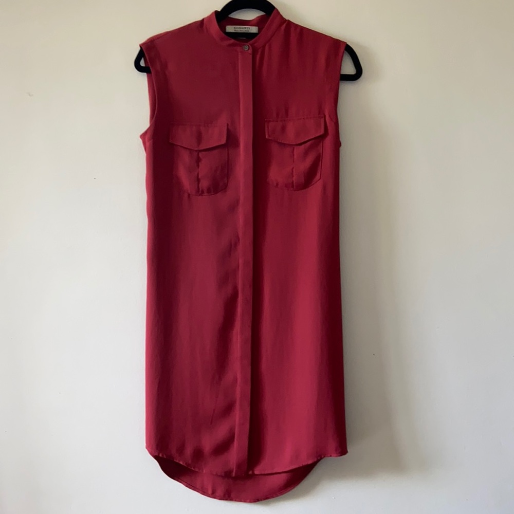 ALL SAINTS Red Button down Slip Dress